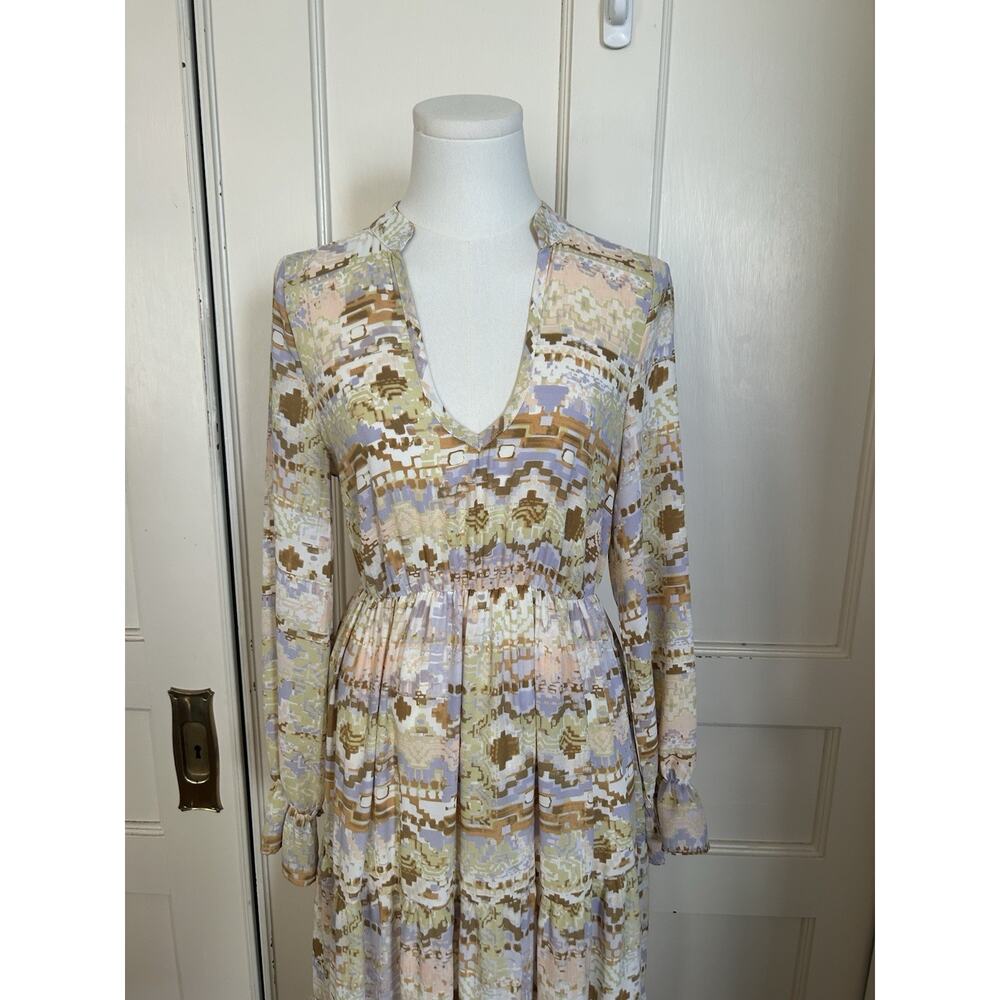 Shyanne Watercolor Southwestern Chiffon Maxi Dress Womens Size XS Tan Cowgirl - Picture 2 of 9